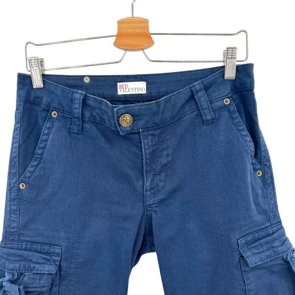 RED Valentino‎ Navy Blue Cargo Pants Ankle Skinny Bow Detail Size - Picture 3 of 12